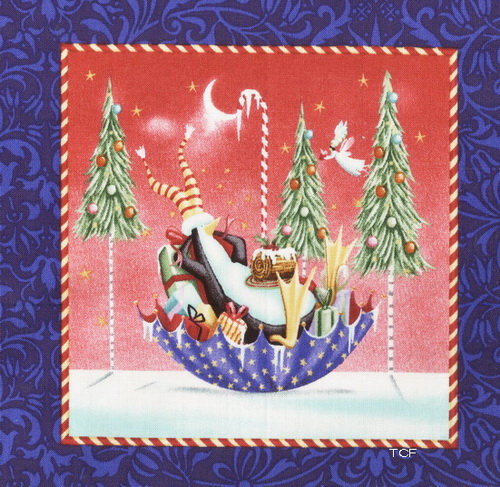 Penguins on Ice Holiday Fun Fabric Panel
